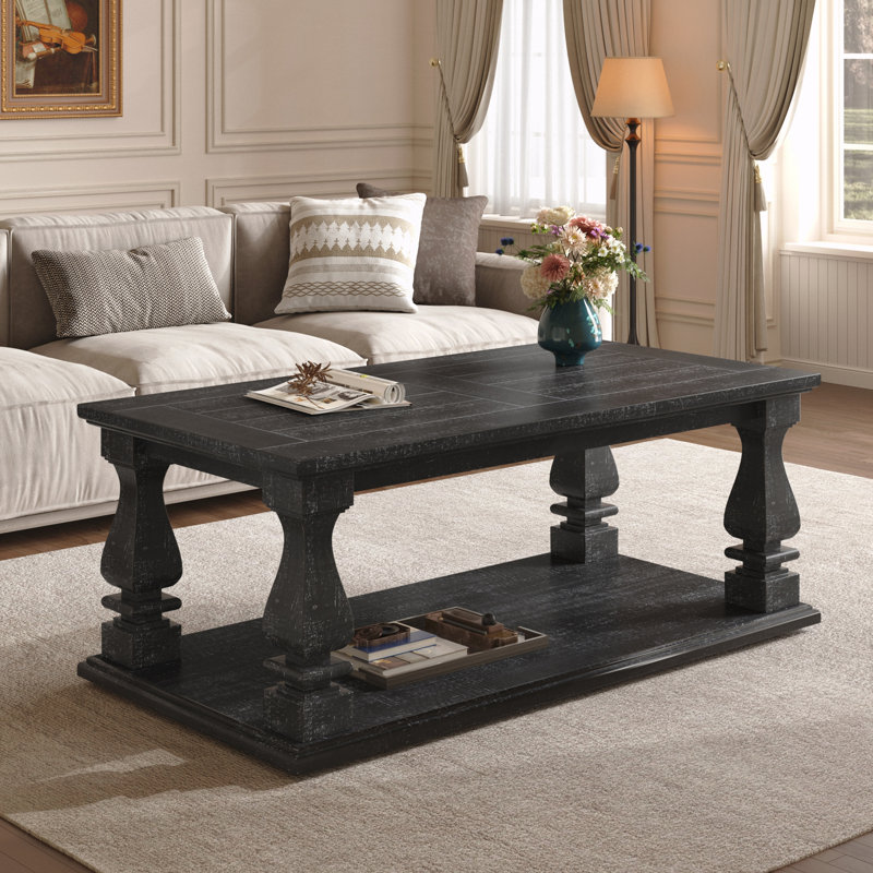 Table basse Farmhouse avec tablette de rangement, Noir antique
