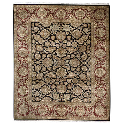 Tapis noir / rouge / beige noué à la main de haute qualité