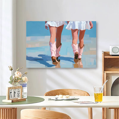 Pink And Blue Western Cowgirl Boots Art, Large Gallery Wrapped Canvas Wall Art Print for Living Room & Bedroom