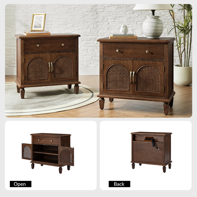 Dyals Traditional 27" Nightstand Set with Rattan Doors
