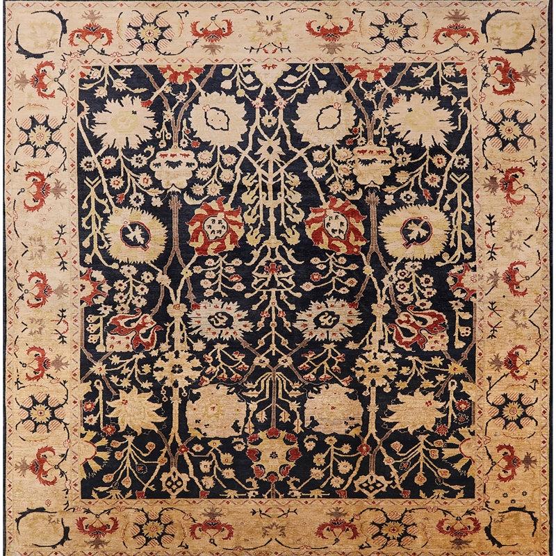 Tapis oriental beige / noir Terkel, Carré 8 pi