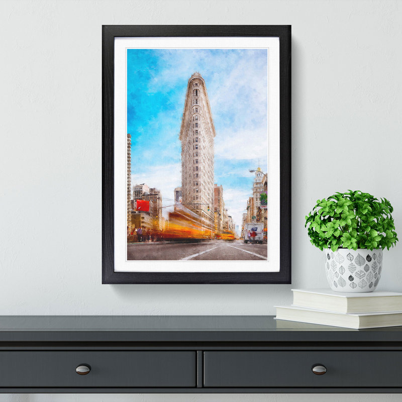 Flatiron Building in New York - Picture Frame Painting Print, 87cm H x 62cm W x 2cm D, Black Framed