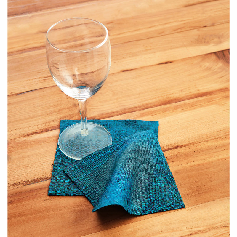 100% Pure Linen Cocktail Napkins - Athena, Chambray Teal