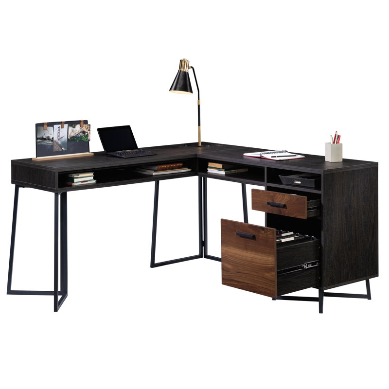Bureau en L avec rangement, finition noyer foncé | Idée de cadeau