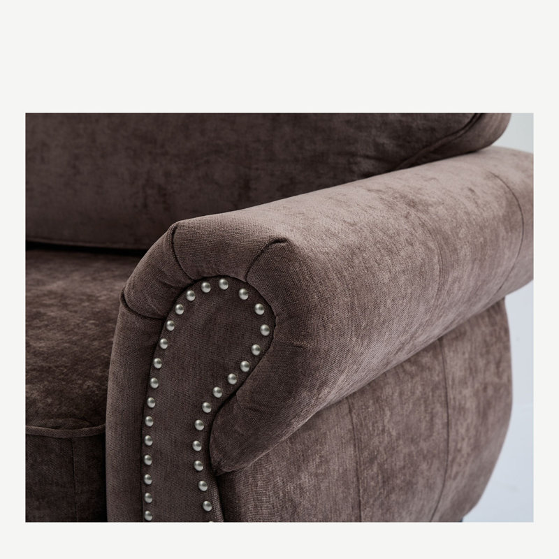 Virelia 3-Piece Modular Sectional Sofa With Decorated Rolled Armrest, Chocolate Polyester