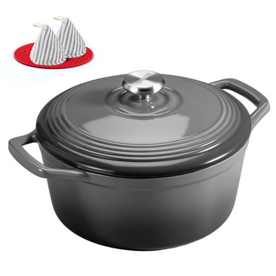 Cocotte en fonte émaillée Overmont, casserole robuste avec couvercle et deux poignées, pour braiser, ragoûts, rôtir et faire du pain