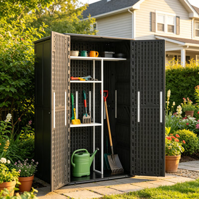 Coffre de terrasse extérieur toutes saisons 448 gallons avec tablette de rangement verticale