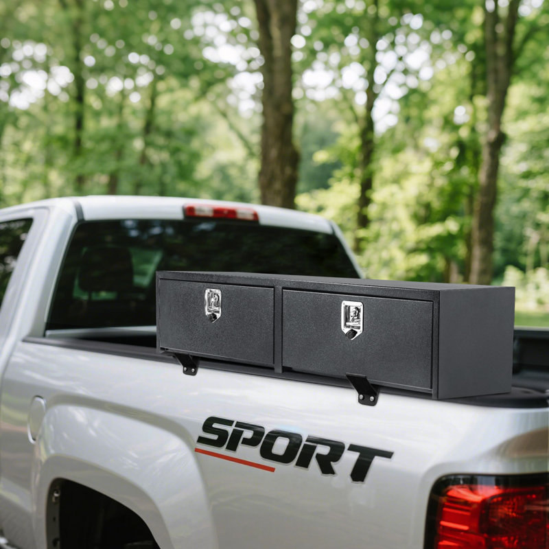 Heavy Duty Underbody Tool Box Truck Bed Storage with t-Handle Lock Black Steel Smooth Surface Truck Tool Box for Truck, Pick Up, RV, Trailer