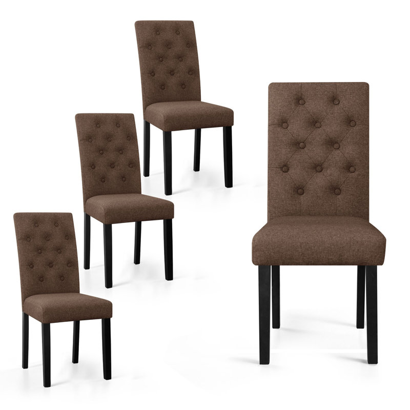Tufted  Fabric Upholstered Parsons Dining Chairs, Chocolate, 4