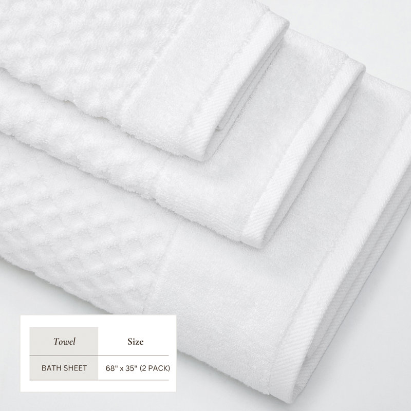 Ultra-Soft & Absorbent 100% Cotton, Optic White Diamond, Bath Sheets - 2 Pack