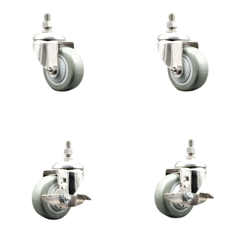 Ensemble de roulettes à tige pivotante 3,5 pi, Gris