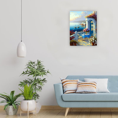 Blue Florist Balcony Premium Canvas Wall Art Home Decor 24 X 18 Inch