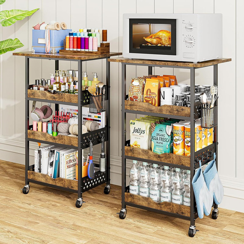 Organisateur de chariot utilitaire roulant à 4 niveaux, support de micro-ondes de cuisine en métal et support de rangement polyvalent sur roulettes pour fournitures de café, collations, livres, artisanat et maquillage