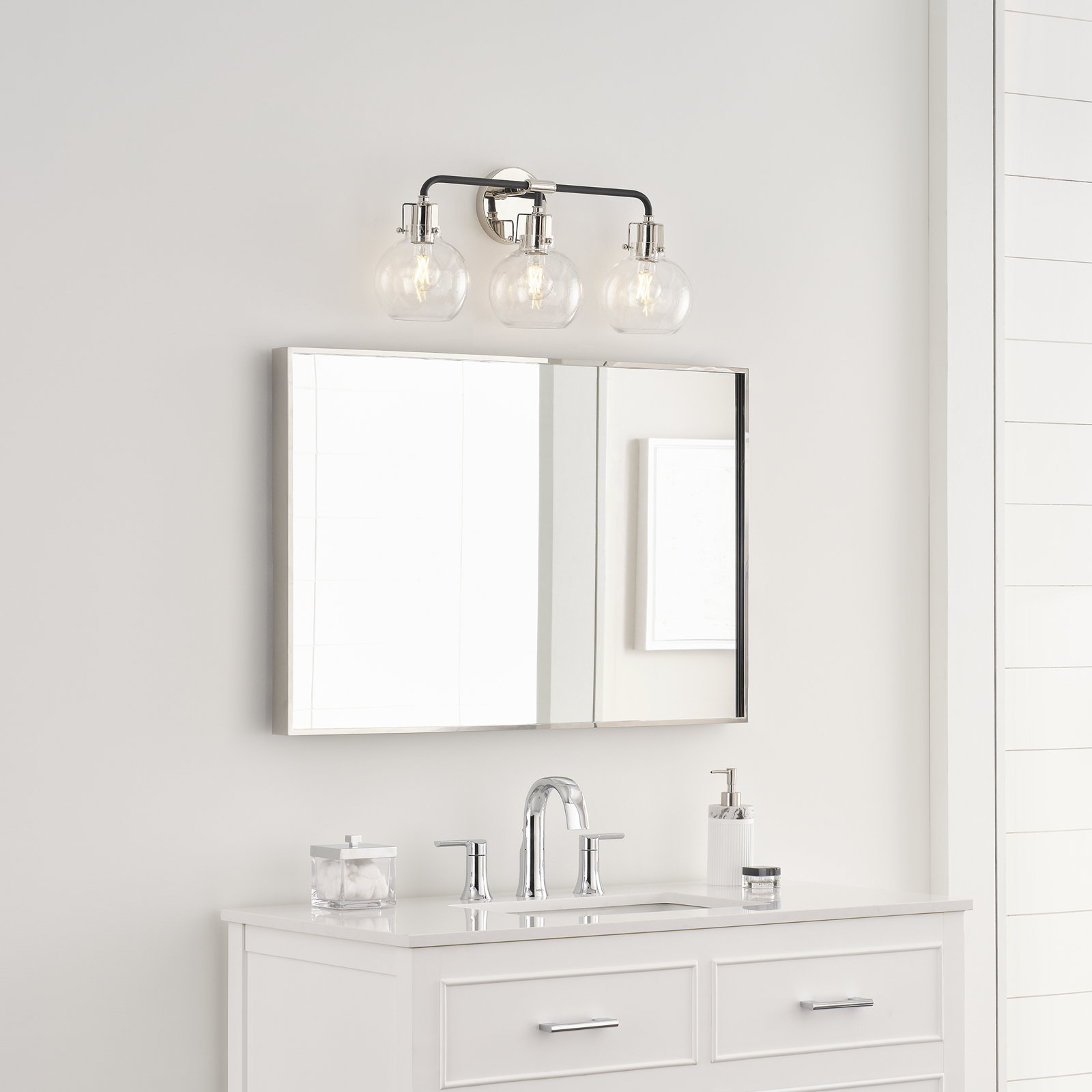Byrne 3-Light Vanity Light, Polished Nickel/Textured Black