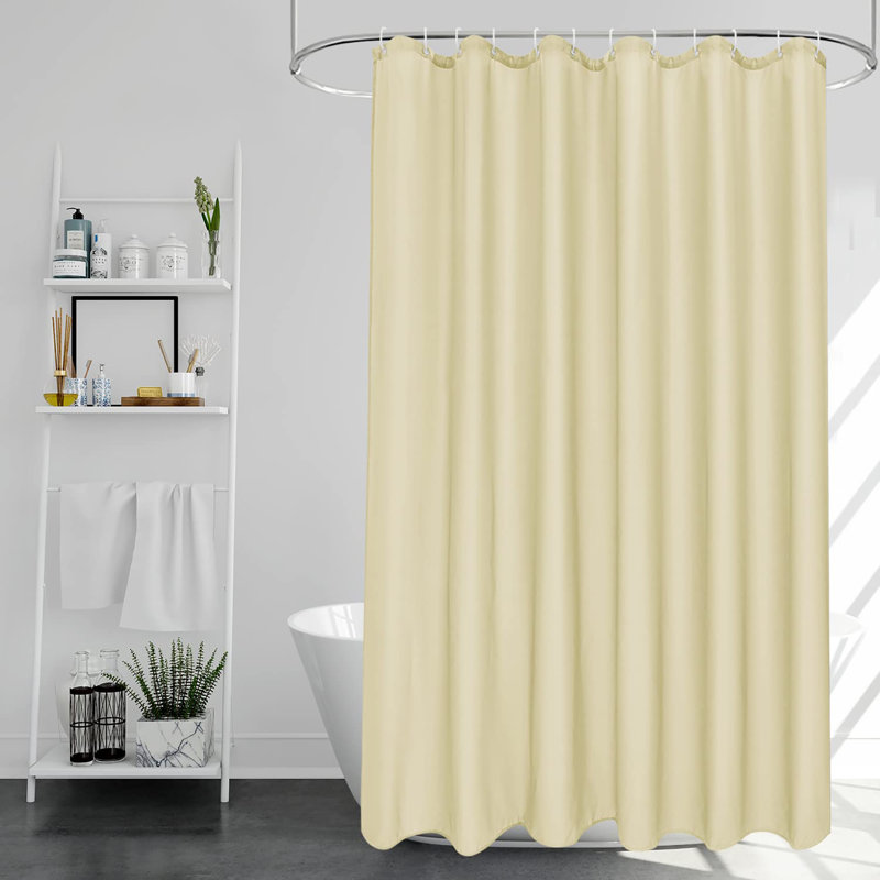 Bathroom Shower Curtain 180 x 180cm Drop with 12 Plastic Hooks, Beige