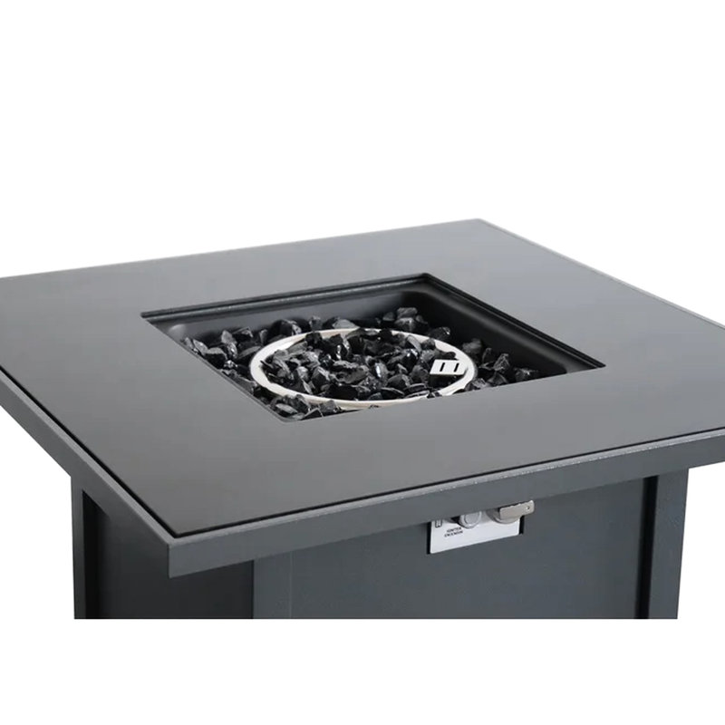 Foyer carré 30 po, protecteur en verre fumé - Table en acier inoxydable pour la rouille et la chaleur au propane / gaz naturel