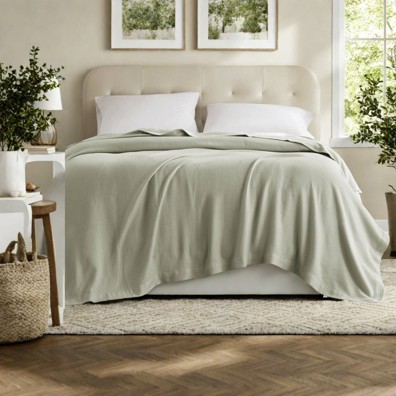 Comfortable Cotton Bedding Sets, Modern Sage Green Blanket For Home
