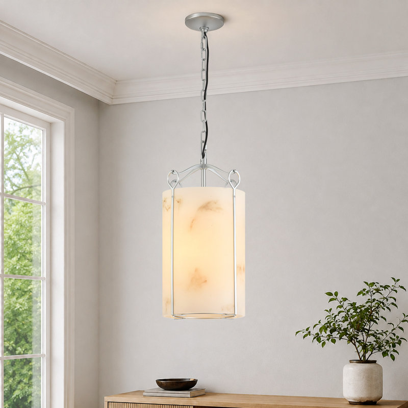 Luminaire suspendu pour îlot de cuisine à 1 lumière de 9,8 po de diamètre avec abat-jour en faux albâtre, Silver
