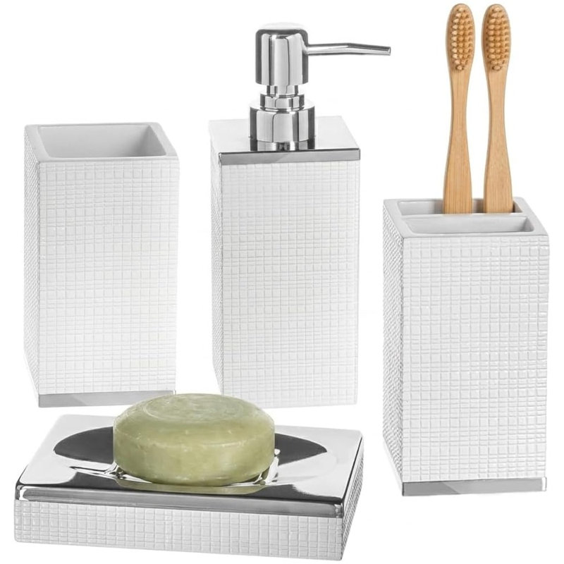 Creative Scents Estella White 4 Piece Bathroom Accessories Set