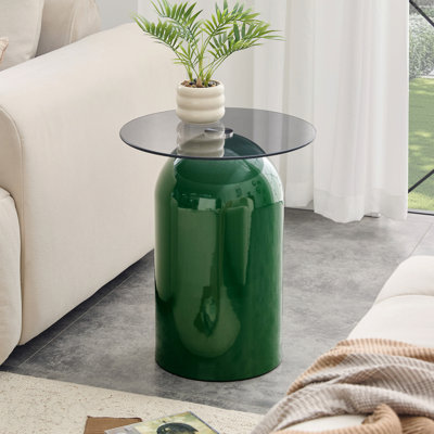 Table basse ronde en verre 19,6 po - Mid-Century moderne - Vert