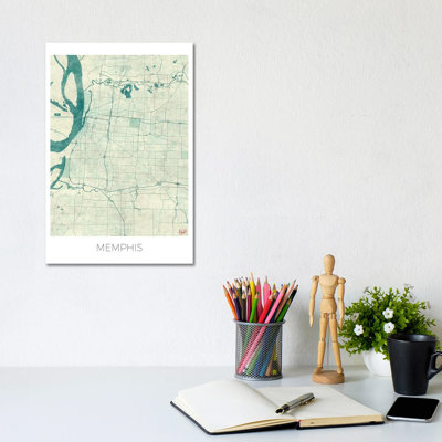 Memphis Vintage Blue Watercolor Urban Blueprint Map by Hubert Roguski - Wrapped Canvas Gallery-Wrapped Canvas Giclée