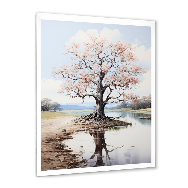 Minimalisme, chêne rose, automne chatoyant - impression sur toile florale, H 32 po x l 24 po x P 1 po, Cadre photo blanc