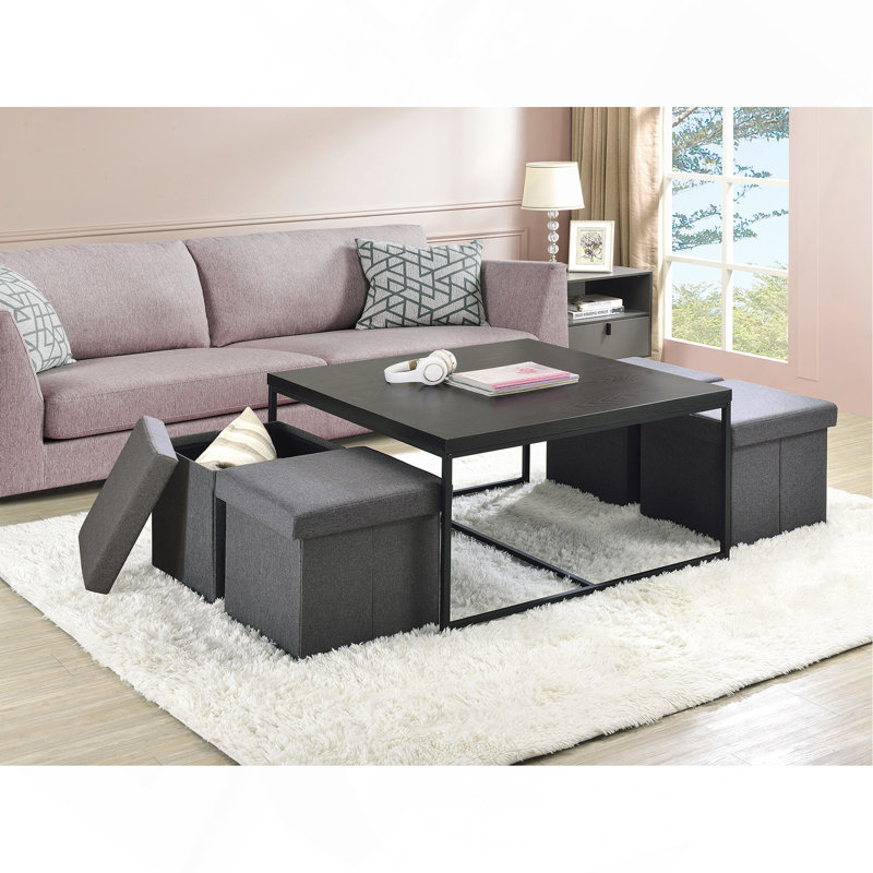 Table basse 5 pièces Caitlin grain de bois noir 5 pièces., Noir