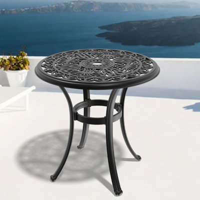 Table de salle à manger 27,48 pouces en fonte d'aluminium pour patio - noir, trou de parasol, capacité de 160 lb, 4 sièges, corrosion 27,48 po avec cadre noir 4, résistance, intempéries