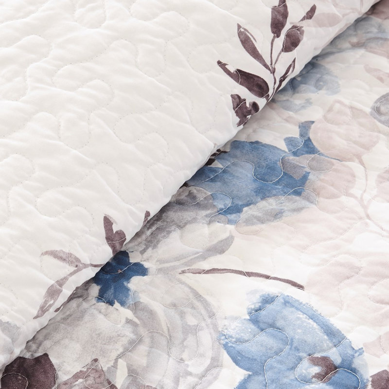 Courtepointe 6 pièces, reine bleue, motif floral aquarelle, tissu en microfibre, coussins décoratifs, pièce double / grand lavable à la machine avec jeté floral transitionnel, courtepointe vermicelle, exubérante et