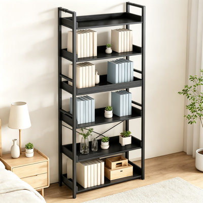 Bibliothèque industrielle avec étagères réglables, haute bibliothèque verticale pour bureau, salon et chambre, tablette de rangement ouverte en bois et métal