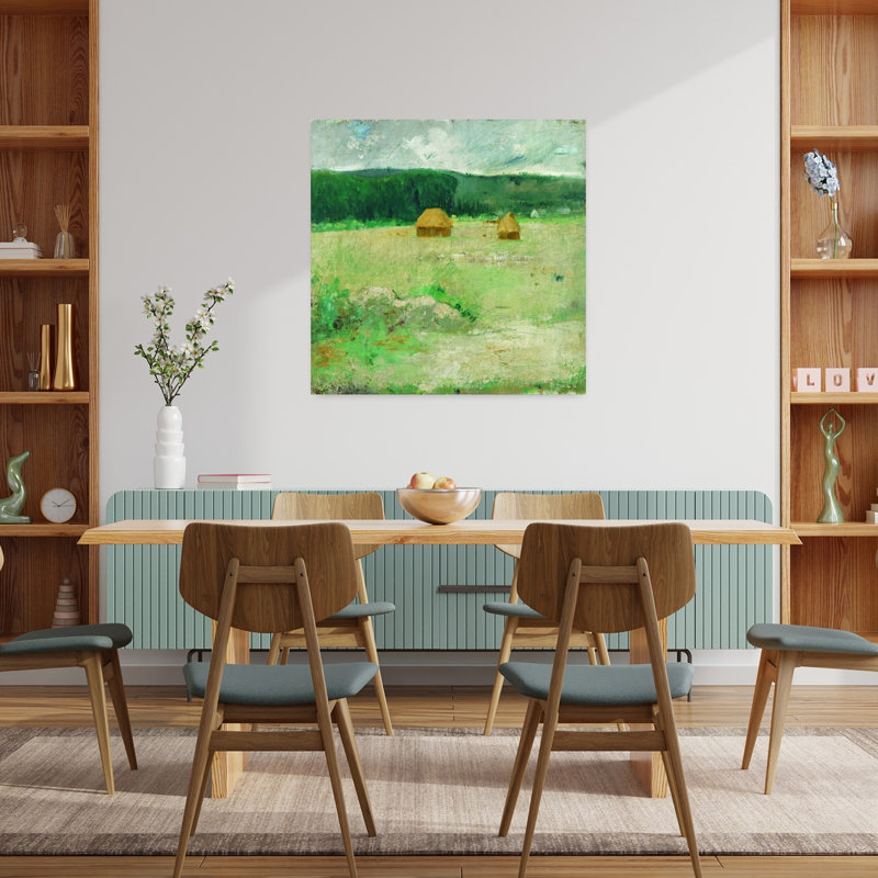 Paysage de foin abstrait, paysage contemporain, art d'été, H 36 po x l 36 po