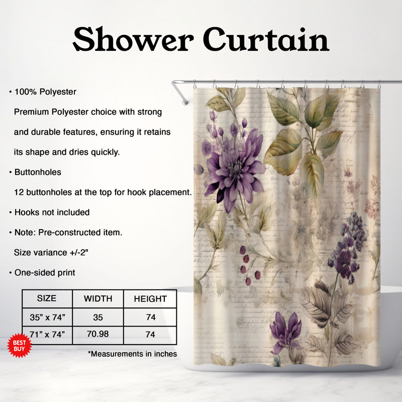 Rideau de douche Antique Blooms - Premium, H 74 po x l 71 po