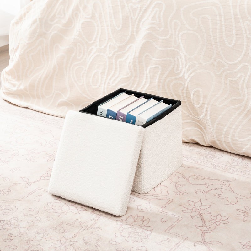 Cube Storage Ottoman With Tray, White