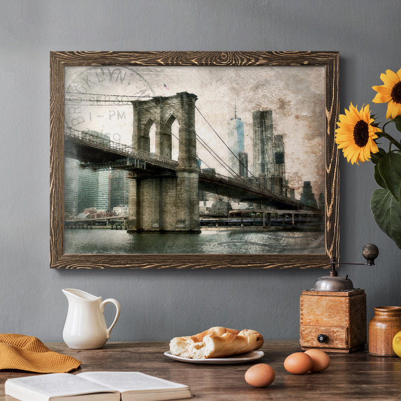 Ny Brooklyn Bridge, reproduction d'art sur toile, Noyer, H 26 po x l 38 po x P 1,5 po