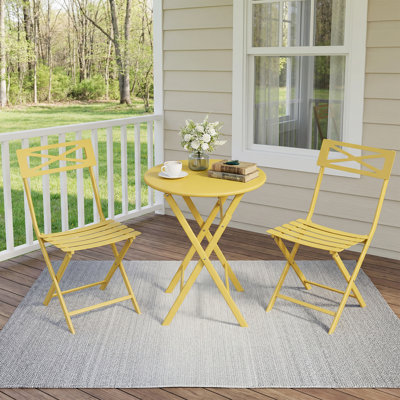 Ensemble bistro 3 pièces pliable, ensemble de table de patio portatif et chaises avec plateau en verre, structure en métal résistant aux intempéries, mobilier d'extérieur peu encombrant pour balcon, porche, patio et jardin
