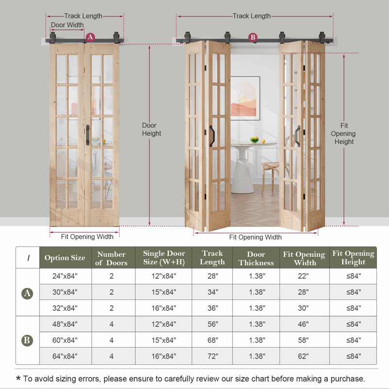 Glass and Solid Wood Bi-Fold Door with Installation Hardware Kit, 4, 60" x 84"
