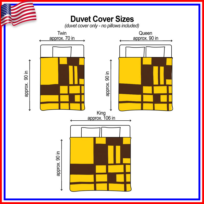 Housses de couette rectangulaires jaunes et brunes, Lit simple