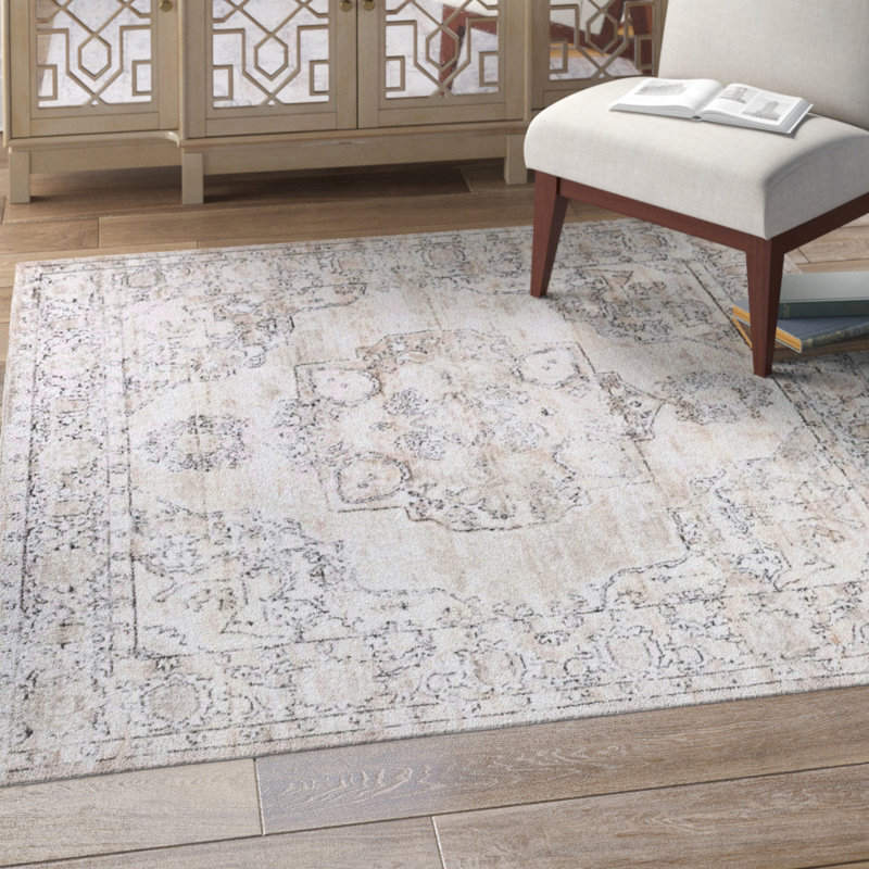 Tapis oriental ivoire Cantey, Carré 4 pi 1 po