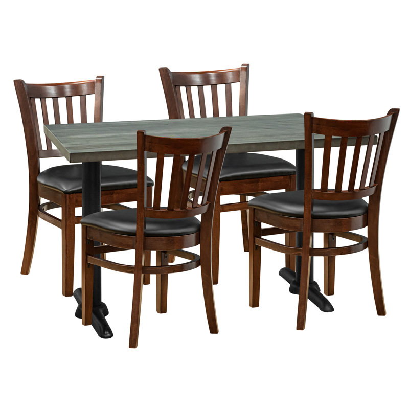Ensemble repas pour 4 personnes Jasmine - plateau gris avec chaise d'appoint Julia, Brun foncé, Gris