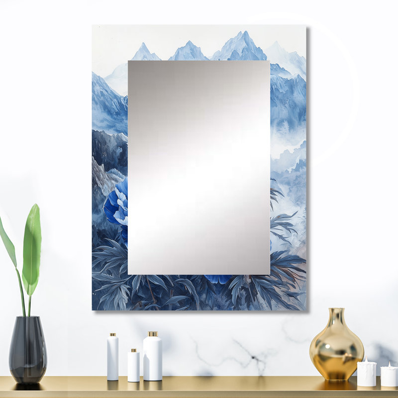 Peonies In The Distant Mountains I - Peonies Decorative Mirror, Traditional Large Wall Mirror, Printed Metal Art, 32" x 24"