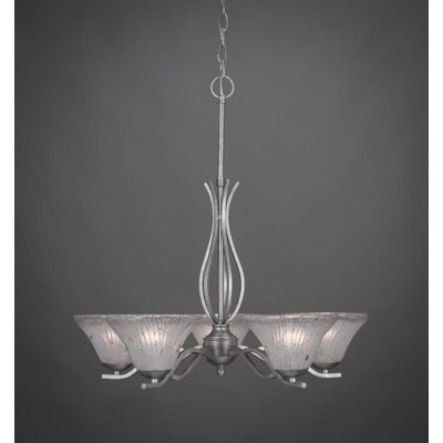 Hiroko Revo 5 Light Uplight Chandelier Shown In Aged Silver Finish With 7" Frosted Crystal Glass