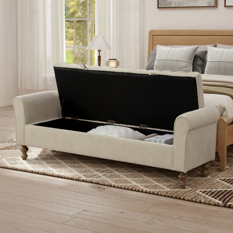 Banc de chambre moderne l 65,5 po avec accoudoirs roulés, Gris beige
