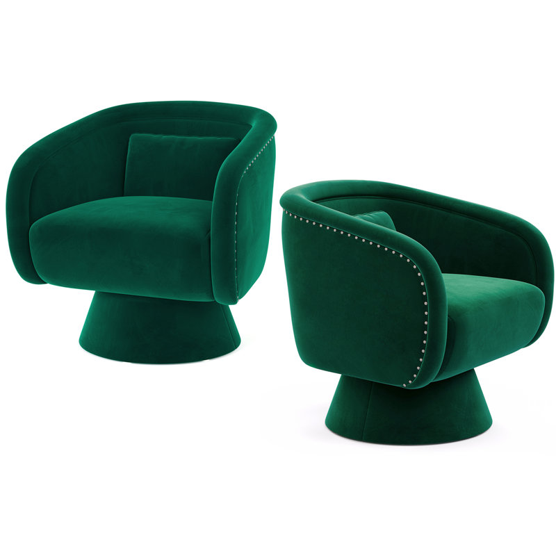 Fauteuil demi-tonneau pivotant clouté, ensemble de 2, Polyester vert