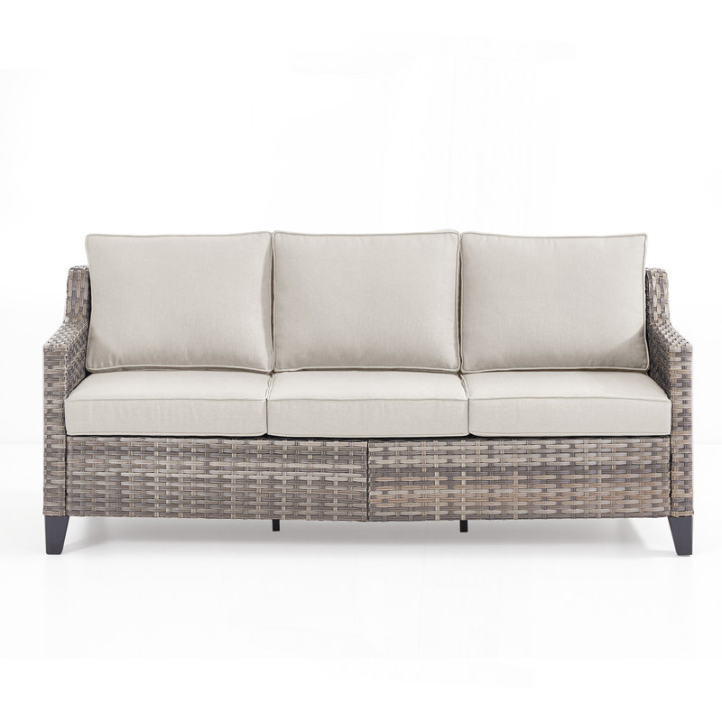 73.2" Outdoor Patio Sofa, 3-Seat Gray Rattan Couch With Cushions Ideal For Balcony Or Porch, Beige
