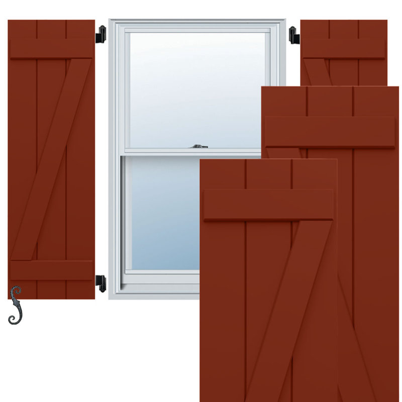 Volets en composite composite à deux planches avec barre en Z et barres en Z EnduraCore l 10 3/4 po x H 29 po (rouge par poivre - par paire - quincaillerie non incluse)