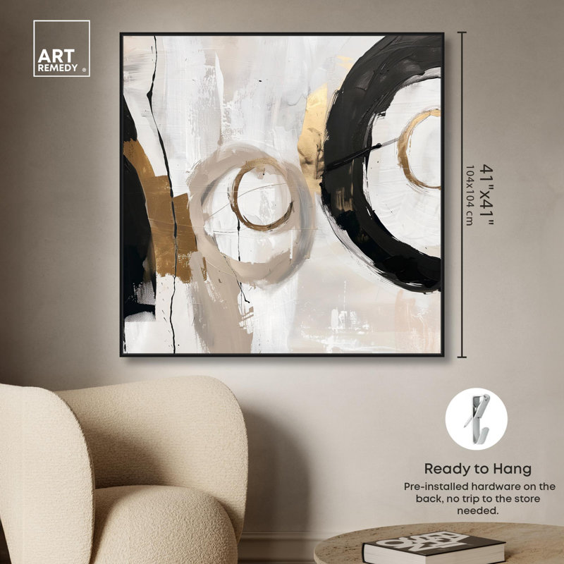 «Desert Moons», art abstrait sur pierre par Art Remedy, 41" H x 41" W, Cadre noir