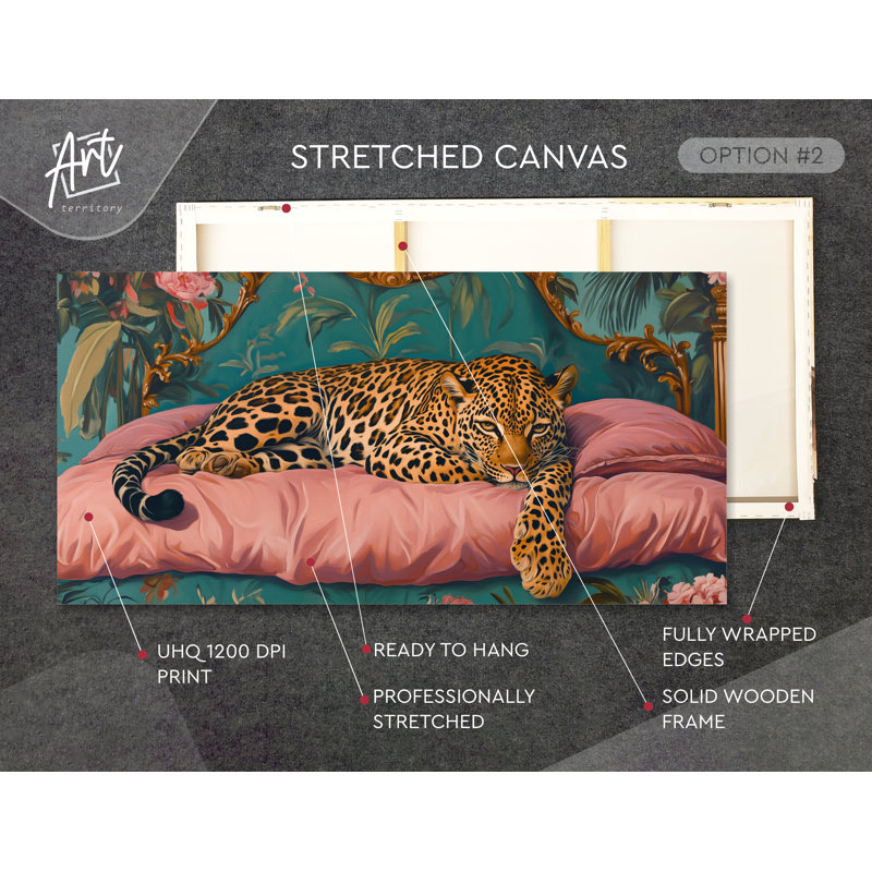 «Luxury Leopard Resting» - Art mural tendu sur toile prêt-à-accrocher, H 40 po x l 80 po x P 1,5 po