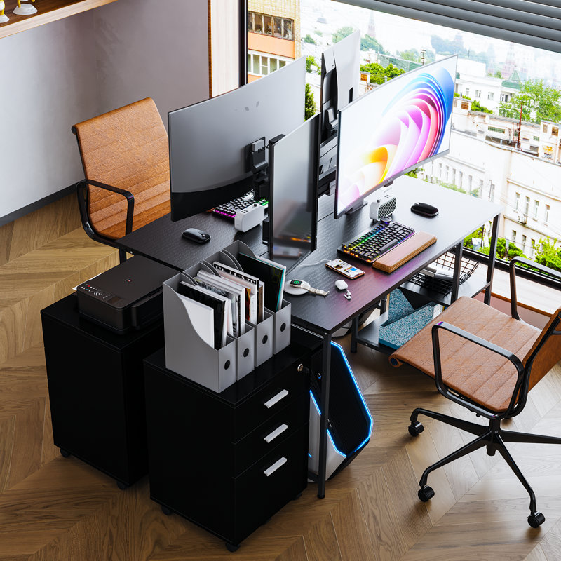 Desk with Shelves, Small Computer Desk with Charging Station, Study Table, Writing Desk, Bedroom Desk with Metal Frame, Rustic Small Office Desk for Home, Walnut