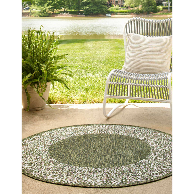 Tapis d'intérieur / extérieur vert Finbar, Rond 4 pi 1 po