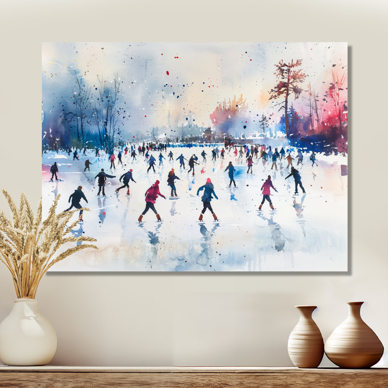 «Ice Skating Winter Landscape III», art mural paysage d'hiver, 12" H x 20" W, Wrapped Canvas, Does Not Apply